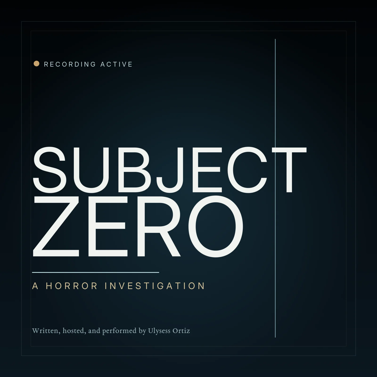 Subject Zero podcast cover, an architectural black field divided by a thin illuminated line